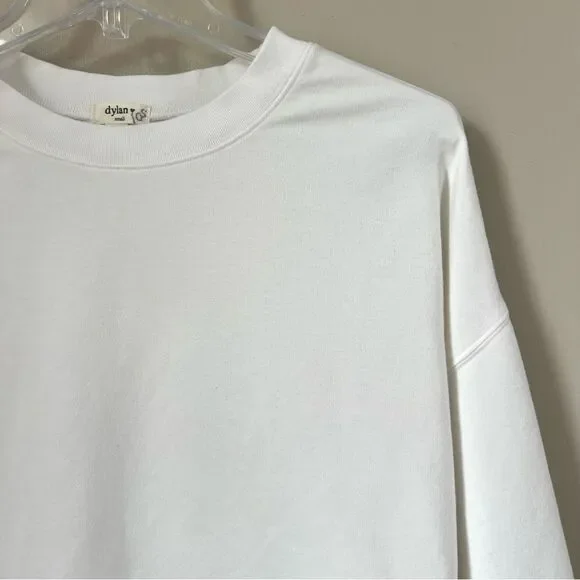 Dylan Oversized Bone White Crewneck Casual Athleisure Comfy Raw Hem Sweatshirt - Picture 3 of 12